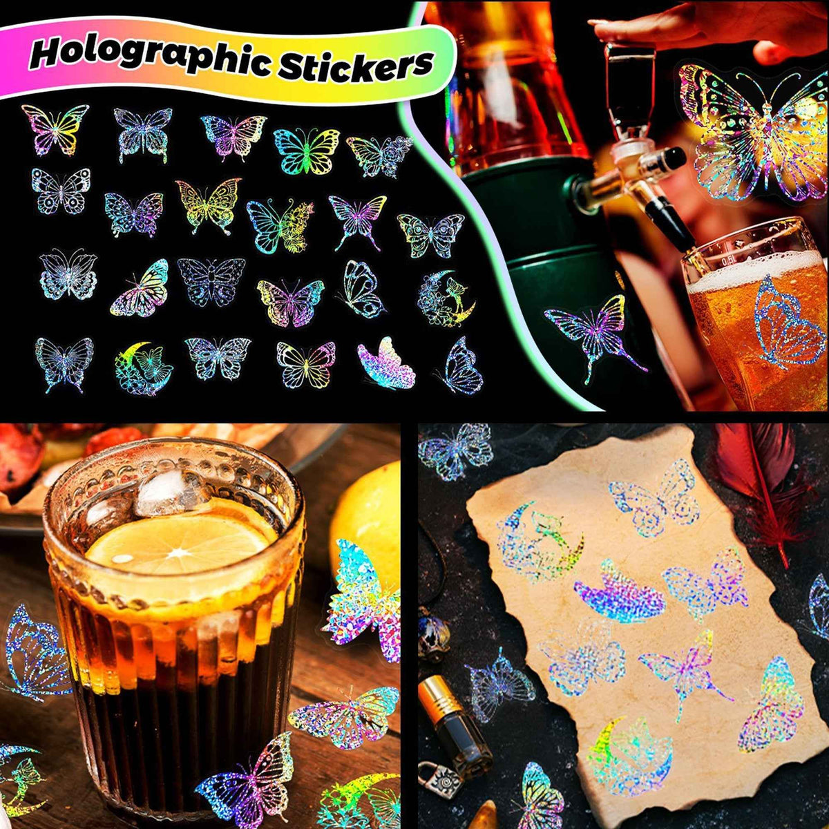 100pcs Butterfly Holographic Stickers – Waterproof Vinyl Set