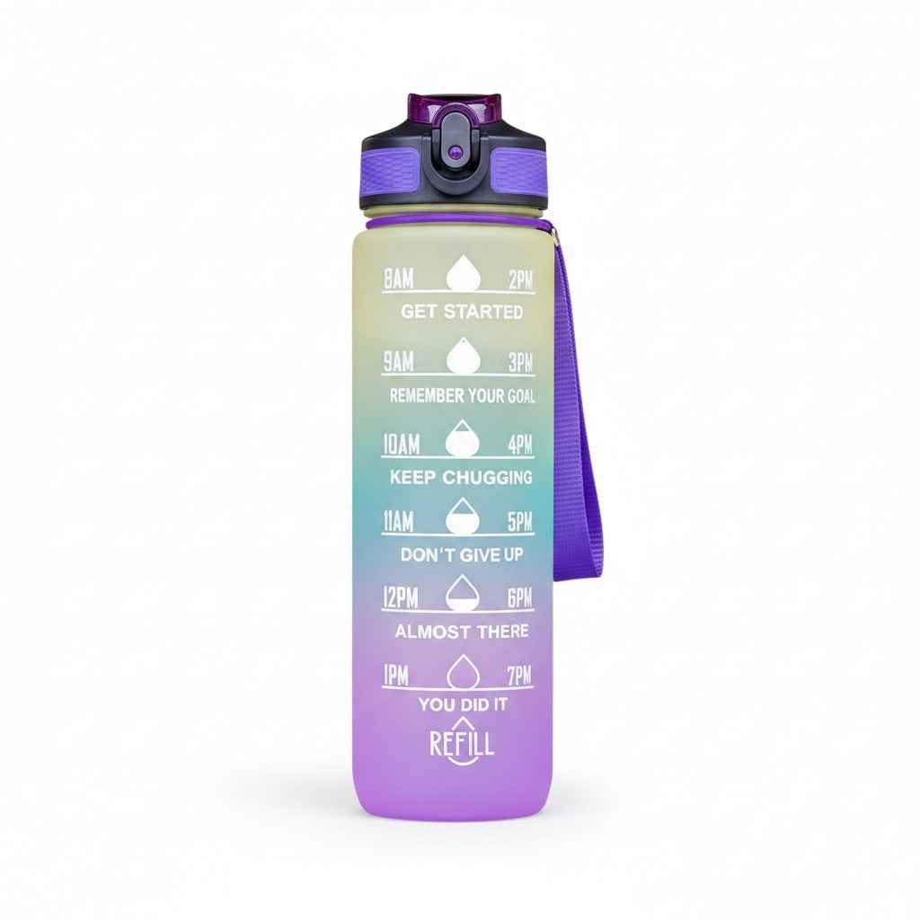 32 oz Gradient Water Bottle with Straw & Motivational Time Markers