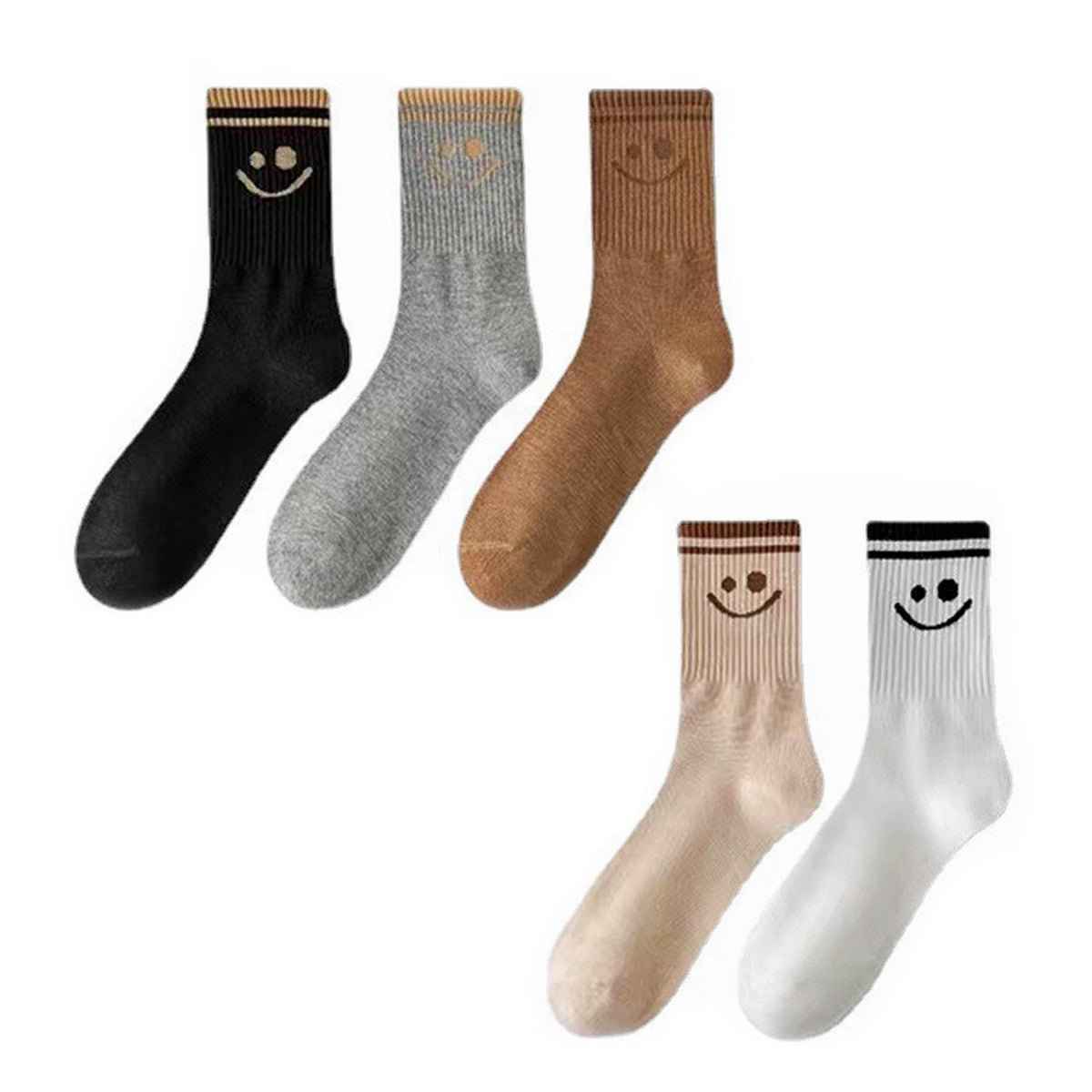 5 Pairs Smiley Face Crew Socks – Cute Cotton Socks for Women