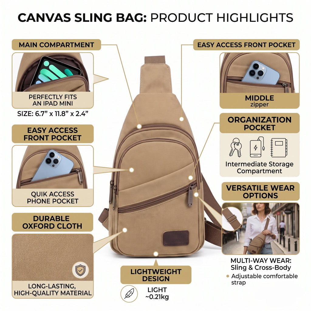 Canvas Sling Bag | Lightweight Crossbody for Men & Women