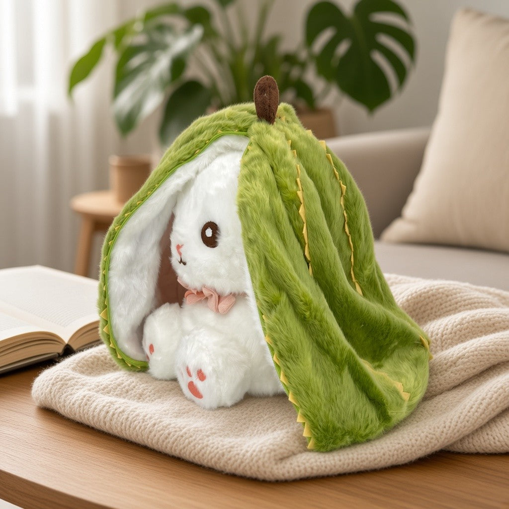Reversible Strawberry Bunny Plush Toy Soft Polyester Stuffed Animal for Kids Hide and Seek Transforming Toy