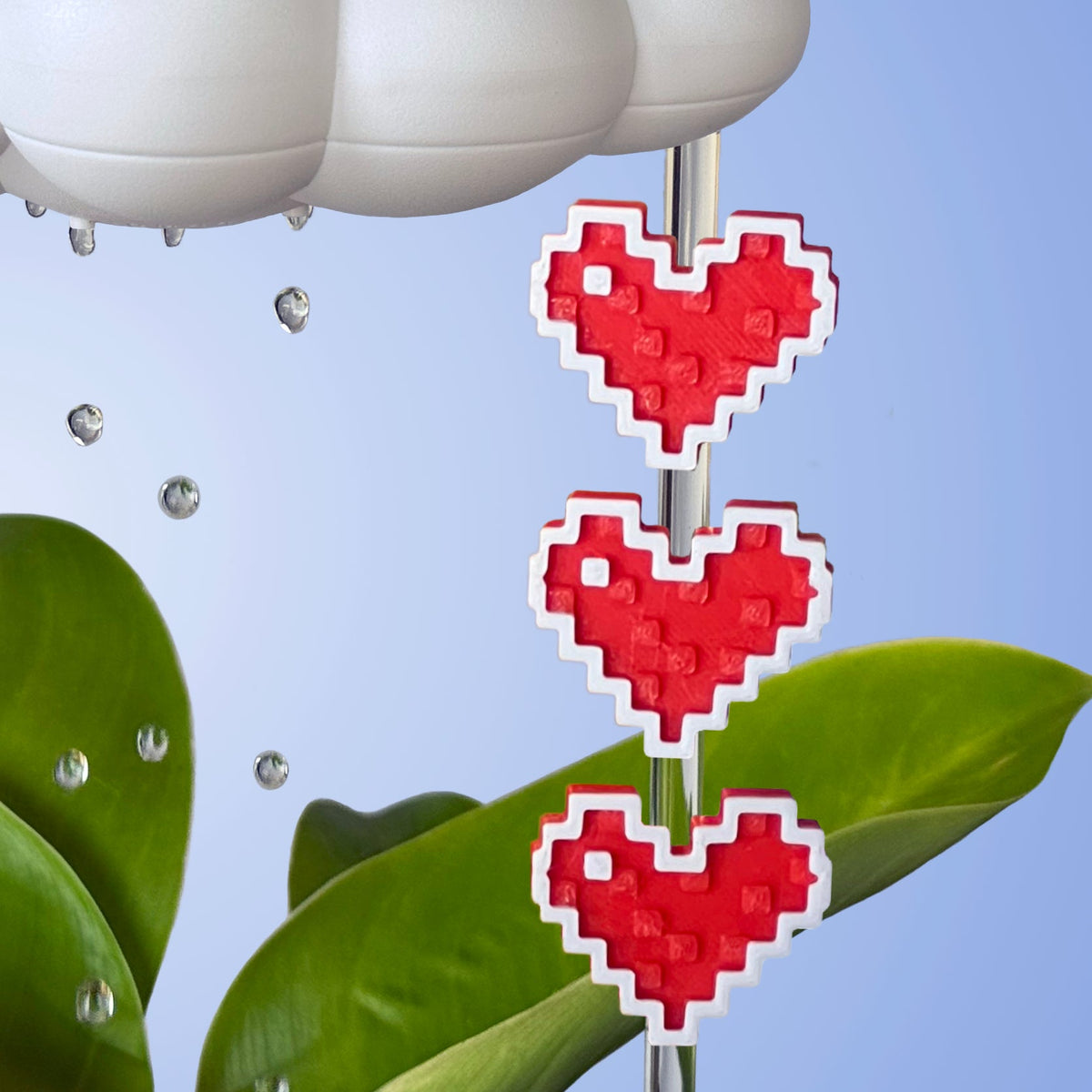 Original Dripping Rain Cloud with Pixel Heart Charm Set