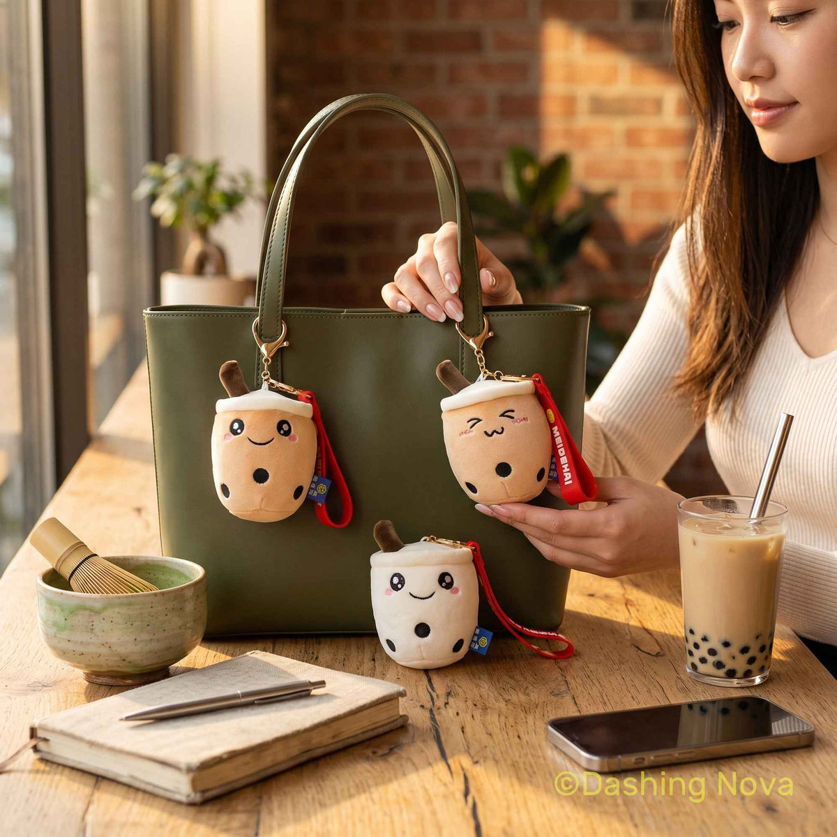 Boba Keychains 3 Pack Cute Fabric Bag Charm Set