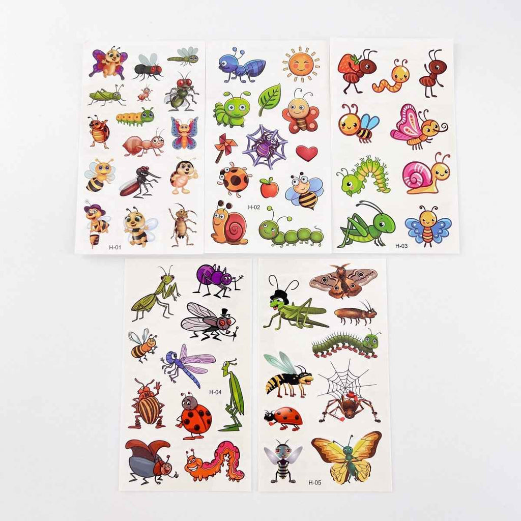 Cartoon Bugs Tattoos – 10 Sheets Non-Toxic Waterproof Stickers