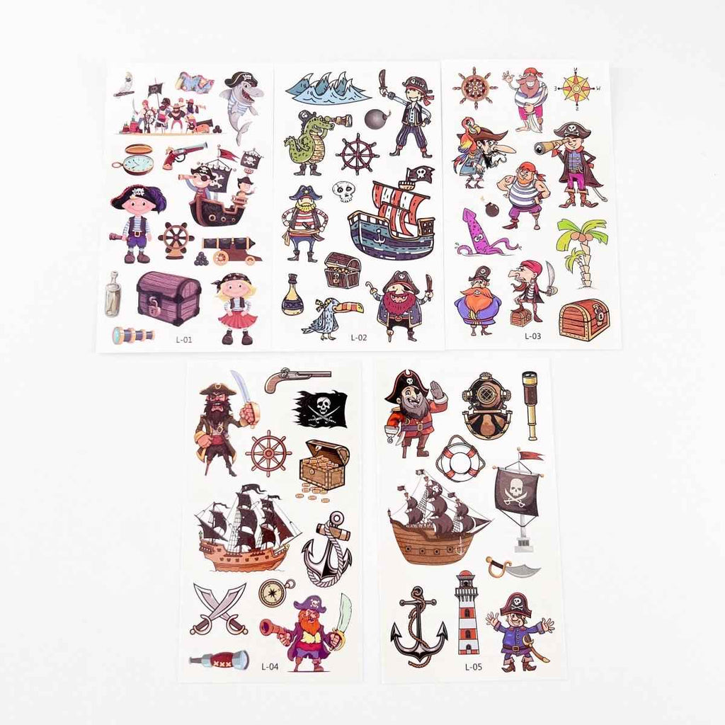 Cartoon Pirate Tattoos for Kids – 10 Waterproof Tattoo Sheets
