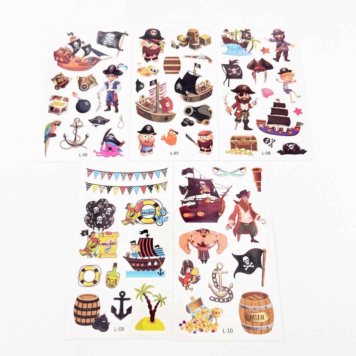 Cartoon Pirate Tattoos for Kids – 10 Waterproof Tattoo Sheets