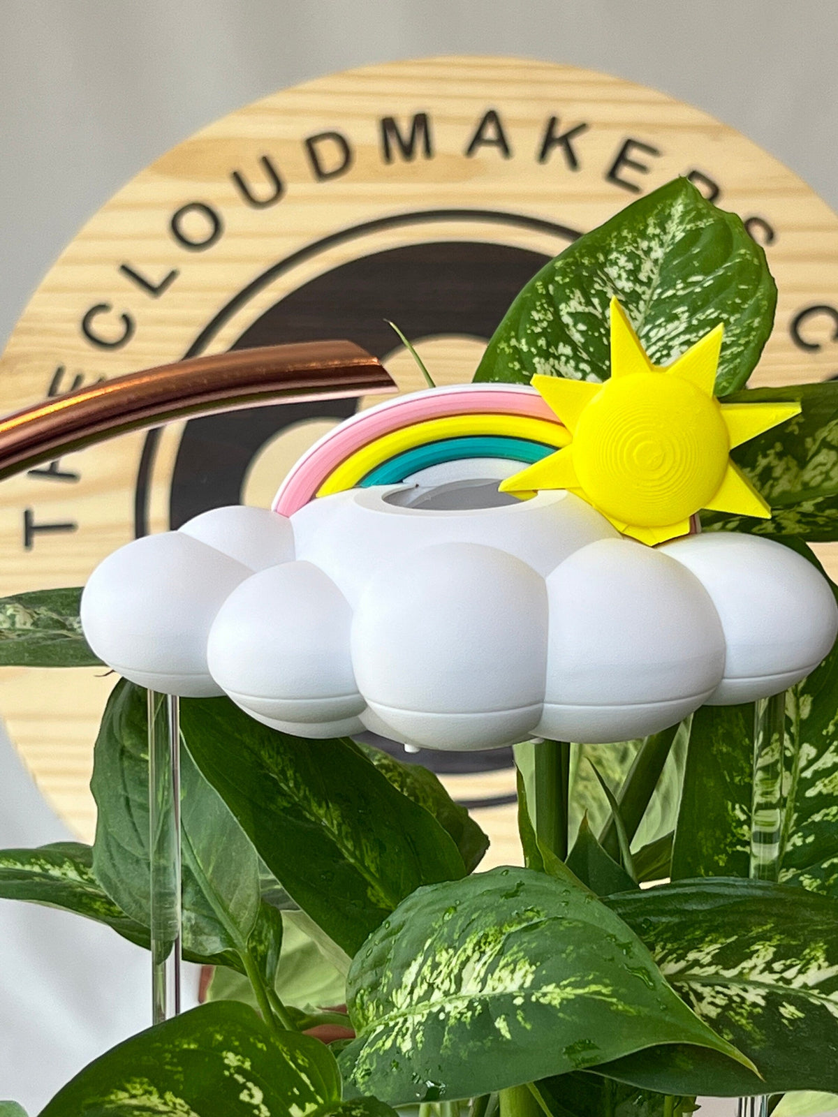 Original Dripping Rain Cloud with Sun and Pastel Rainbow Charms