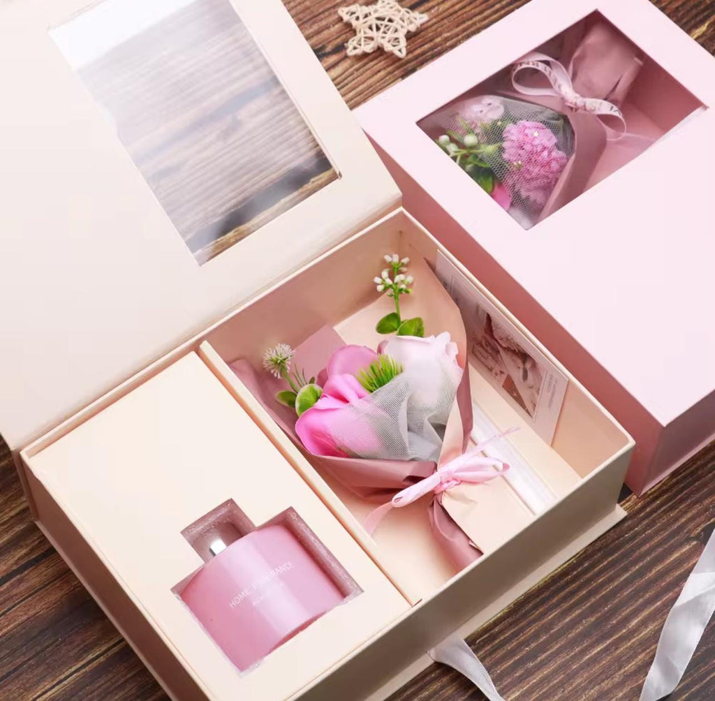 New Luxury Gift Set for Woman / Rose Flower Scented Reed Diffusers Set /Self care gift box for her