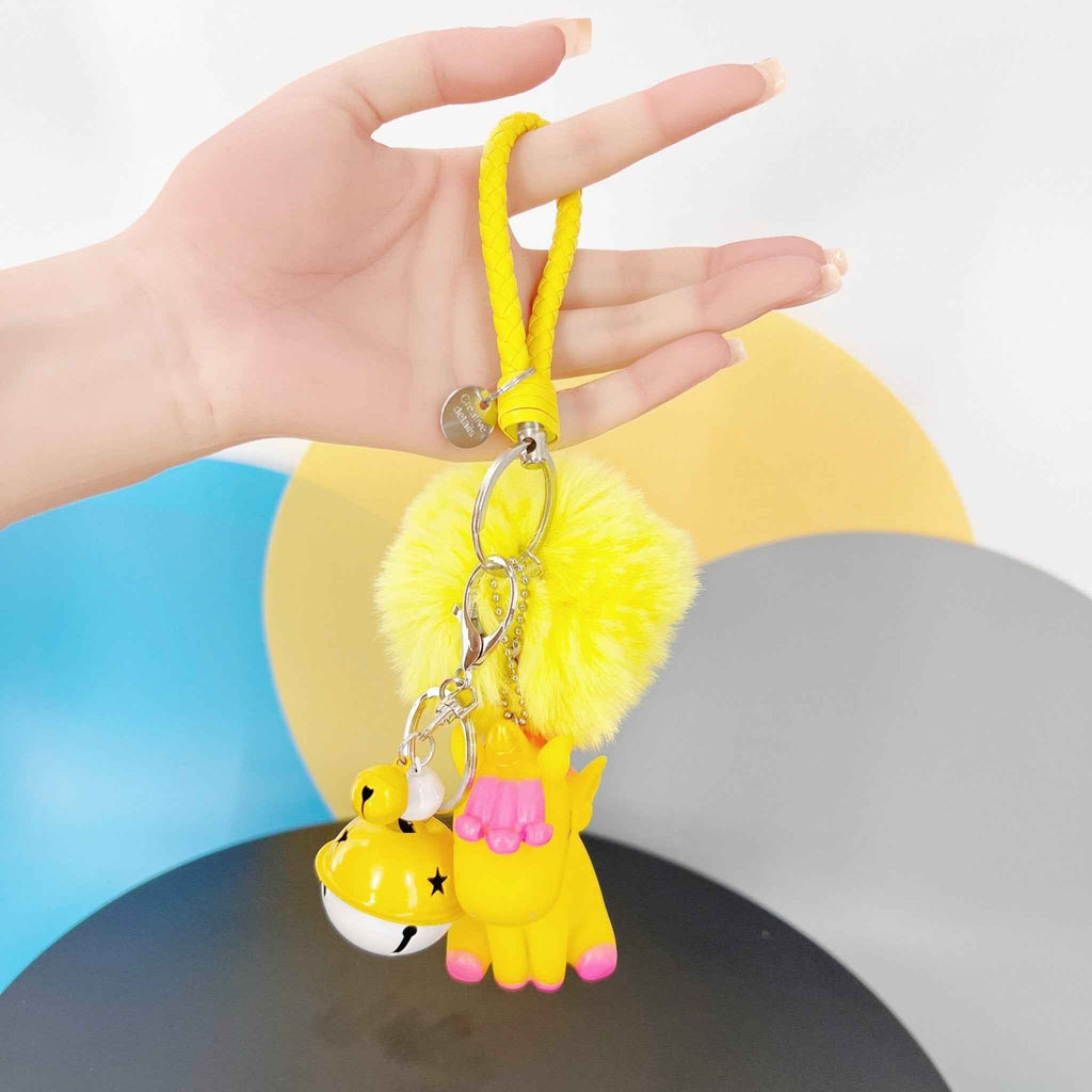Magical Unicorn Keychain with Fur Ball and Bell for Daily Charm