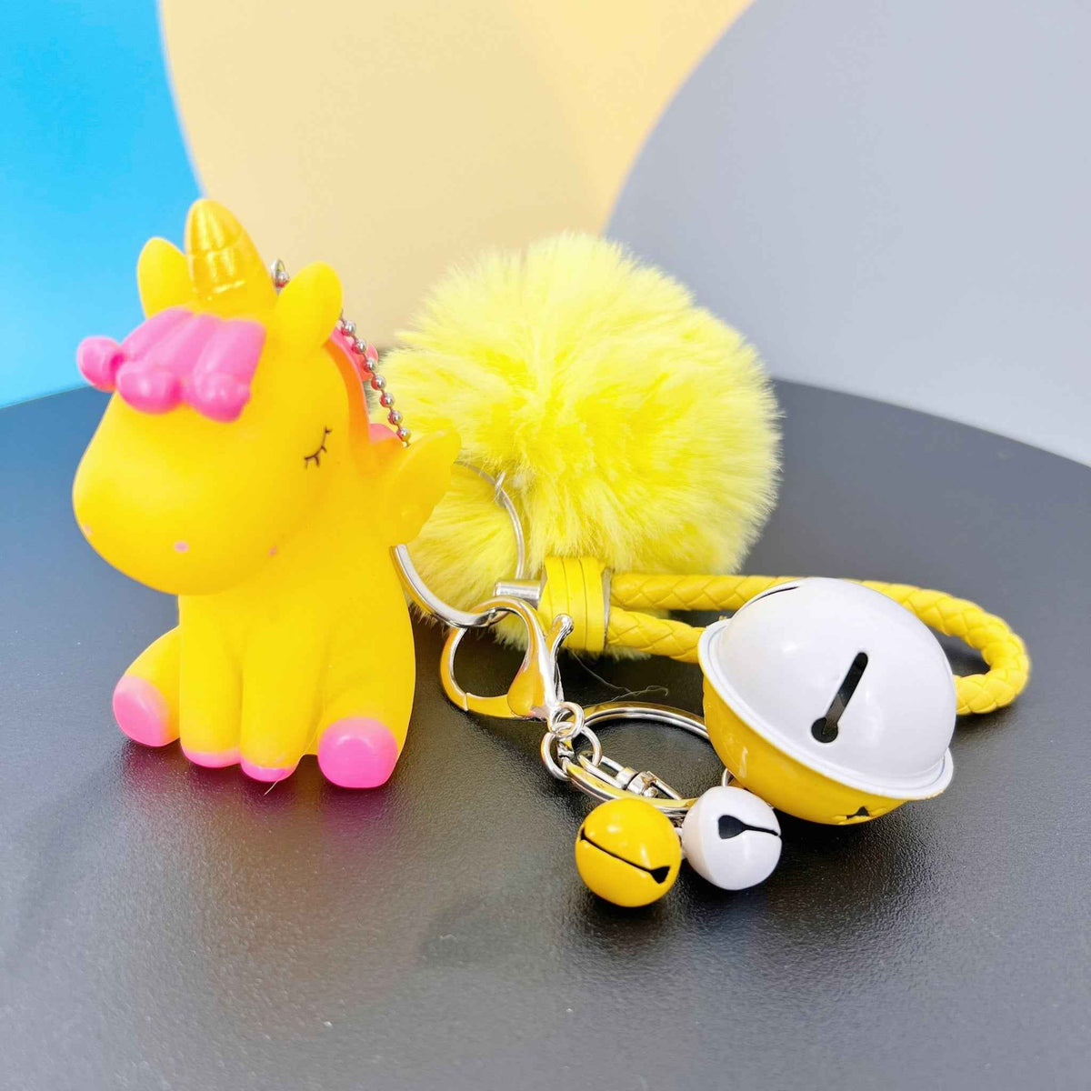 Magical Unicorn Keychain with Fur Ball and Bell for Daily Charm