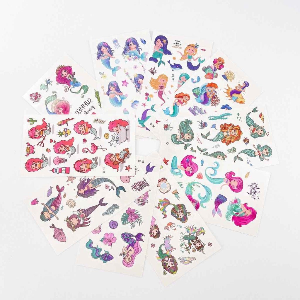 Mermaid Tattoos for Kids – 10 Sheets Party Favor Body Stickers