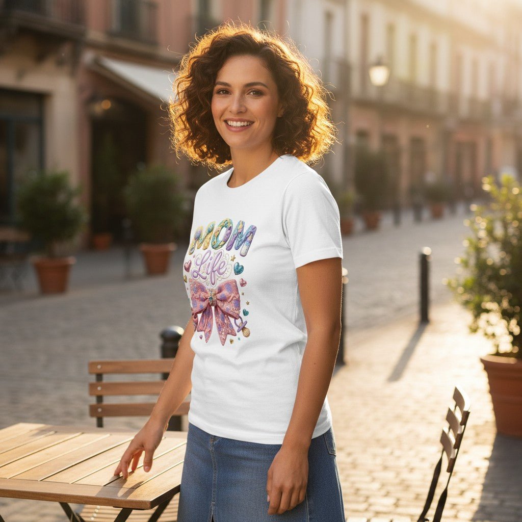 Mom Life Graphic T-Shirt 100% Cotton Pastel Bow Mothers Day Gift