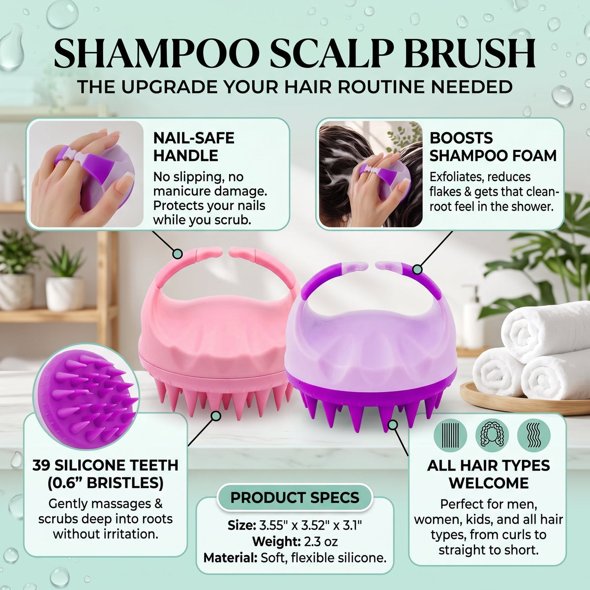 Shampoo Scalp Scrubber Brush for Shower and Hair Cleaning